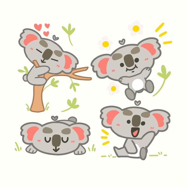 Vector lindo pequeño koala jugando ilustración de mascota