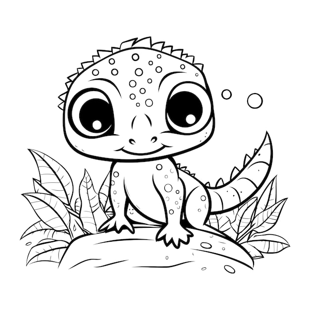 Vector lindo pequeño lagarto ilustración vectorial en blanco y negro para colorear libro