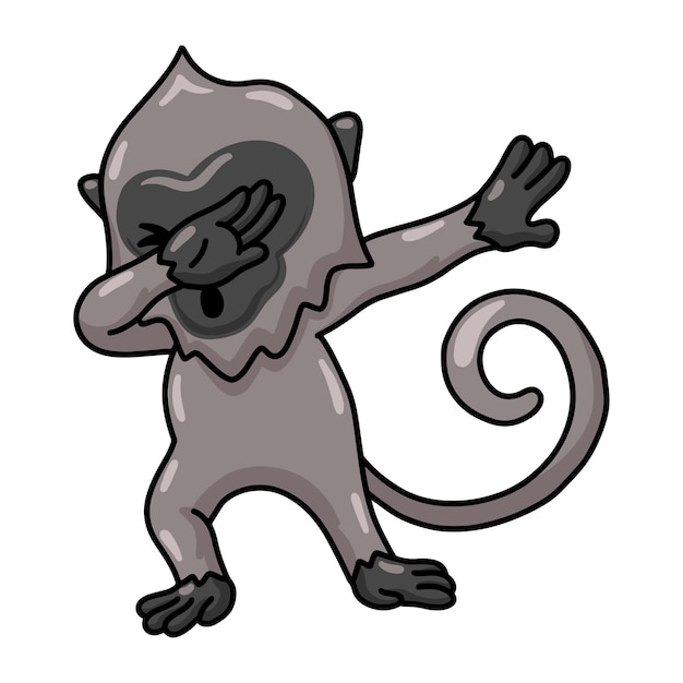 Vector lindo pequeño langur gris mono dibujos animados bailando