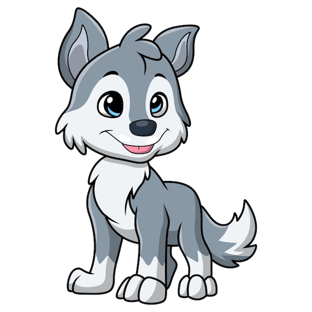 Vector lindo pequeño lobo de dibujos animados sobre fondo blanco