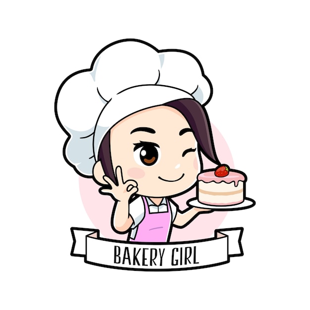 Lindo pequeño logo de niña chef de panadería