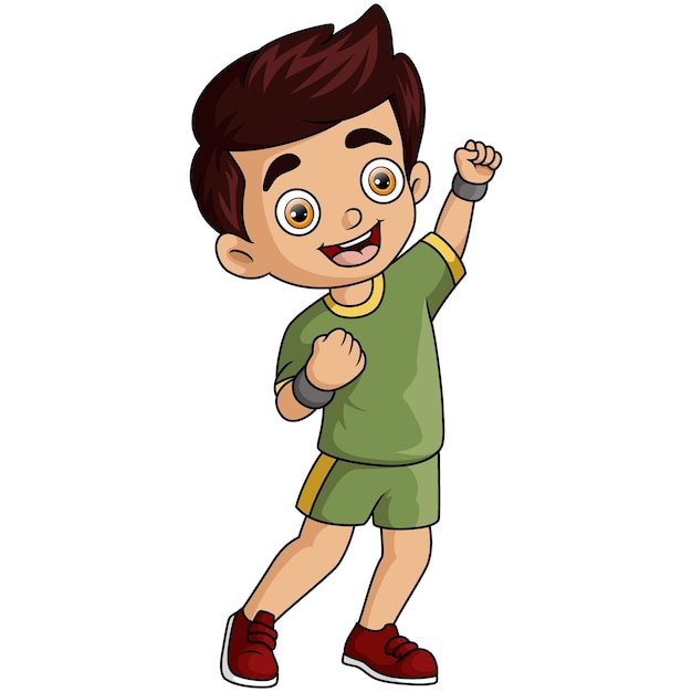 Lindo pequeño luchador de muay thai de dibujos animados