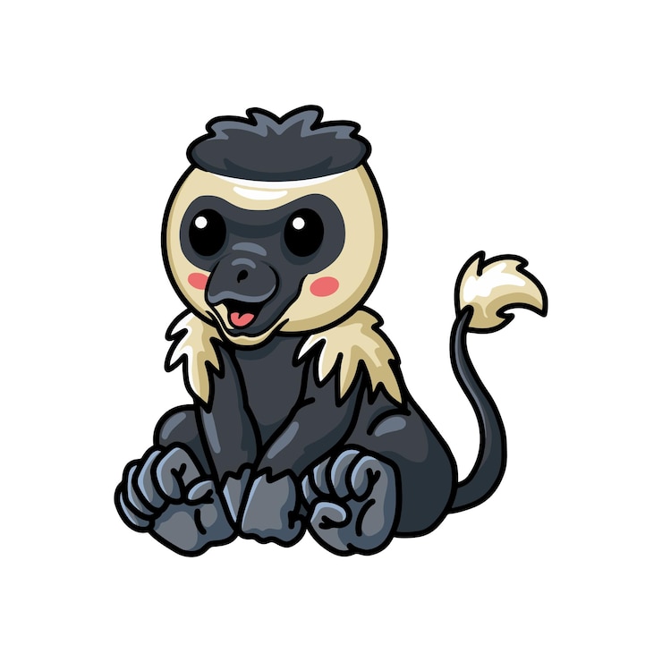 Vector lindo pequeño mono colobo sentado de dibujos animados