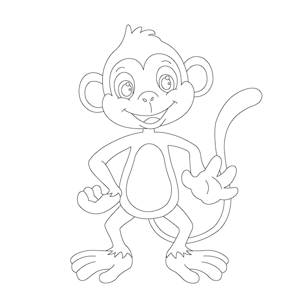 Lindo pequeño mono esquema página para colorear para niños animales para colorear libro dibujos animados vector ilustración