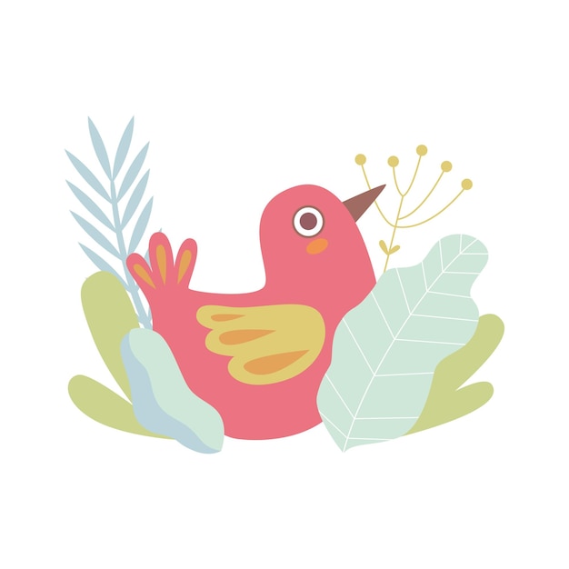 Vector lindo pequeño pájaro rojo anidando símbolo de la primavera ilustración vectorial sobre fondo blanco