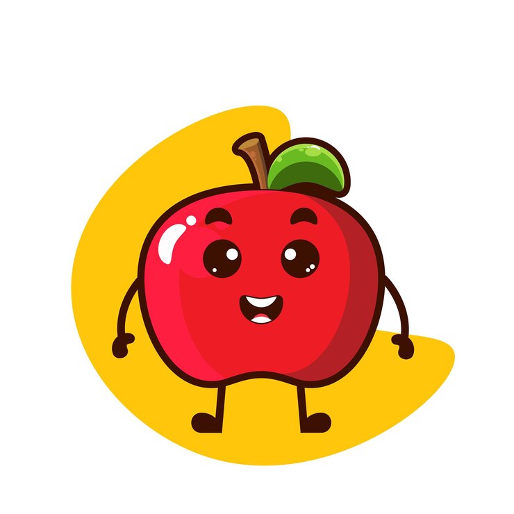 lindo pequeño personaje de dibujos animados de manzana