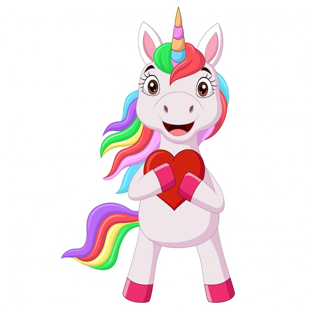 Lindo pequeño pony unicornio con corazón rojo