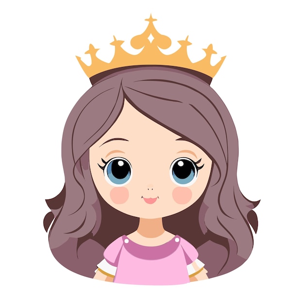 Lindo pequeño retrato de princesa niña aislado en blanco Ilustración de vector plano