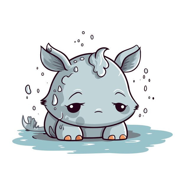 Vector lindo pequeño rinoceronte personaje de dibujos animados ilustración vectorial