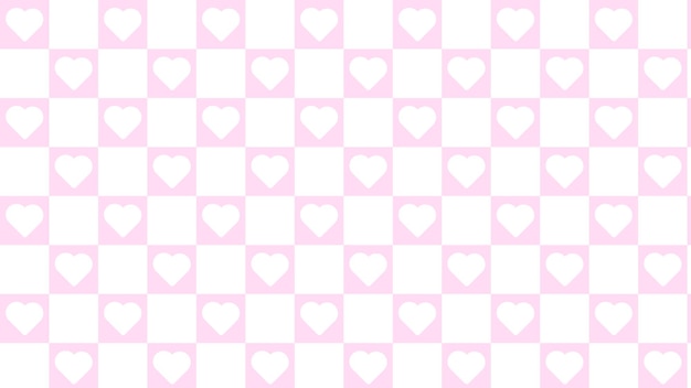 Lindo pequeño tablero de ajedrez a cuadros de color rosa pastel y blanco con una linda ilustración de fondo de corazón pequeño perfecto para fondo de papel tapiz de banner fondo de postal