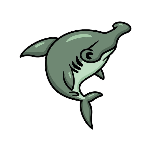 Lindo pequeño tiburón martillo dibujos animados saltando