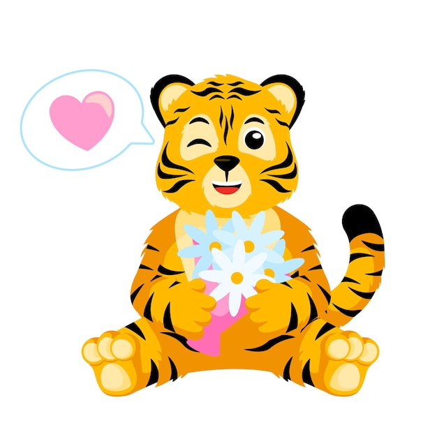 Vector lindo pequeño tigre guiño personaje aislado happy club dibujos animados tigre rayado enamorarse