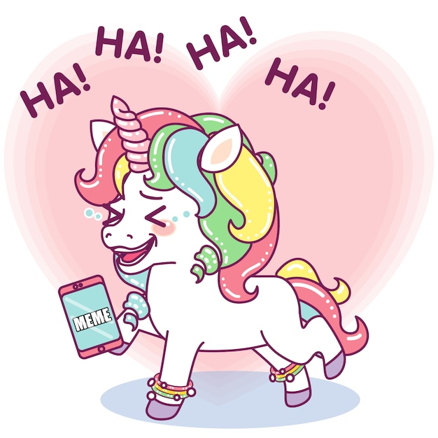 Lindo pequeño unicornio riendo en voz alta