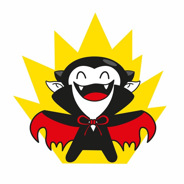 Lindo pequeño vampiro pose feliz, lindo drácula de halloween