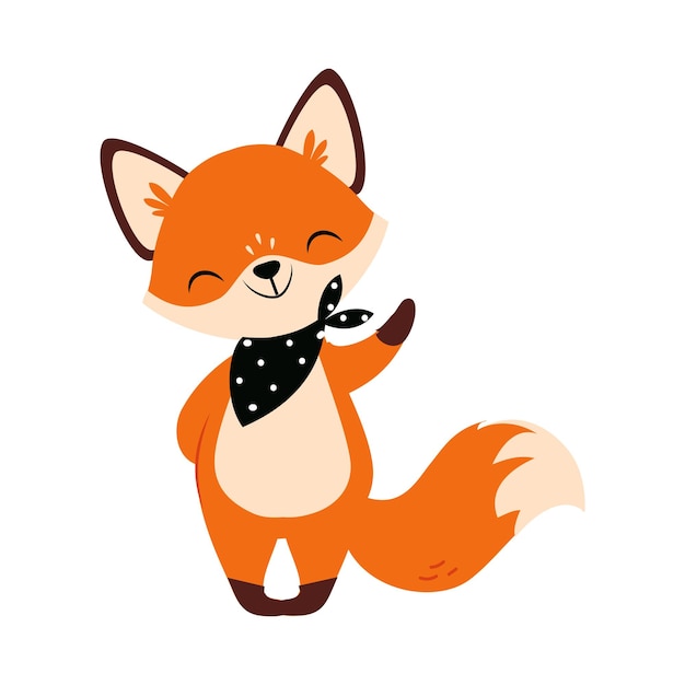 Lindo pequeño zorro saludando agitando la pata Ilustración vectorial