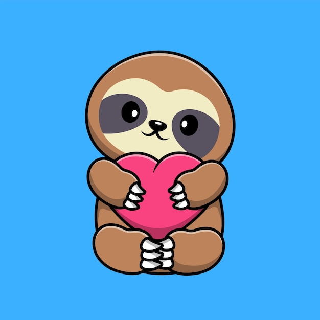 Lindo perezoso abrazo corazón amor dibujos animados Vector icono ilustración