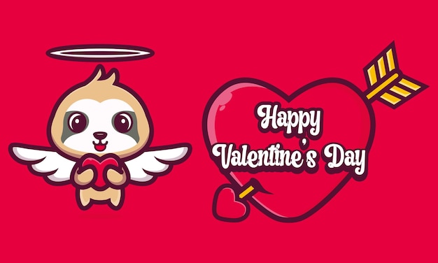 Vector lindo perezoso de dibujos animados con saludos de feliz día de san valentín