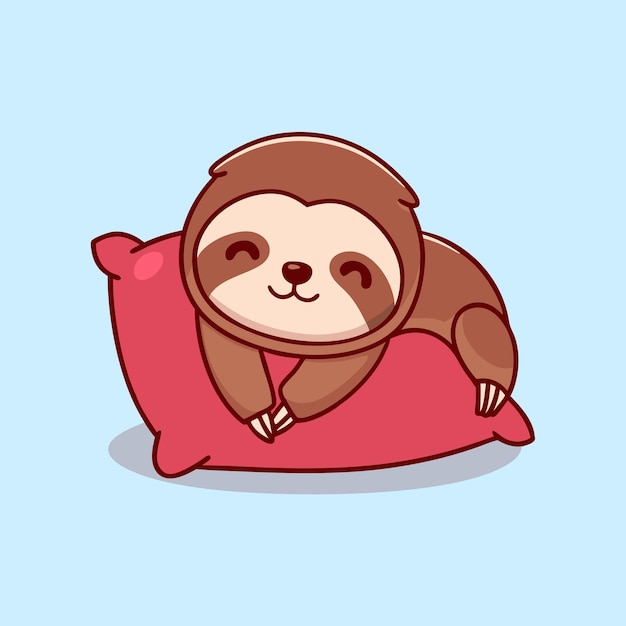 Lindo perezoso durmiendo en la almohada animal naturaleza icono concepto aislado plano estilo de dibujos animados
