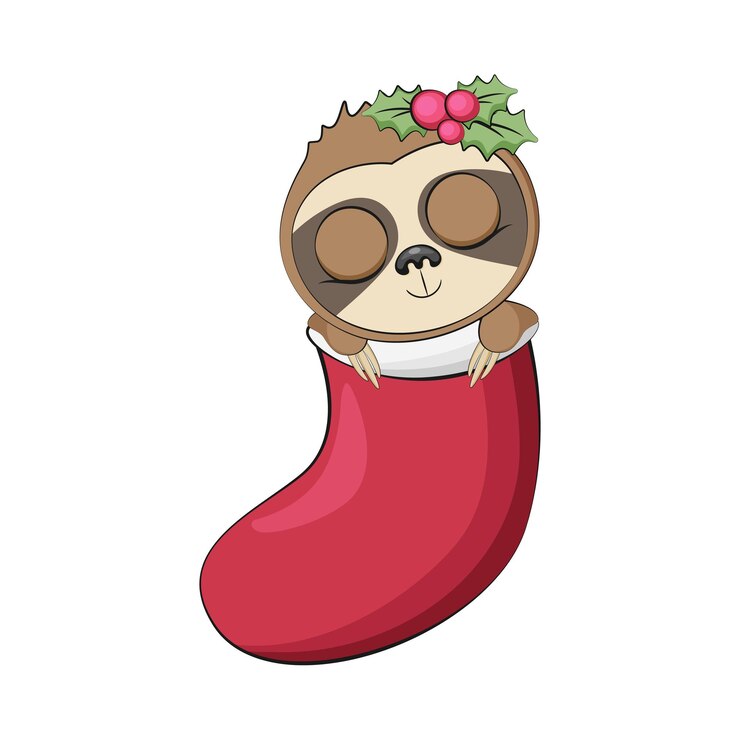 Vector lindo perezoso feliz navidad. vacaciones de invierno. ilustración vectorial