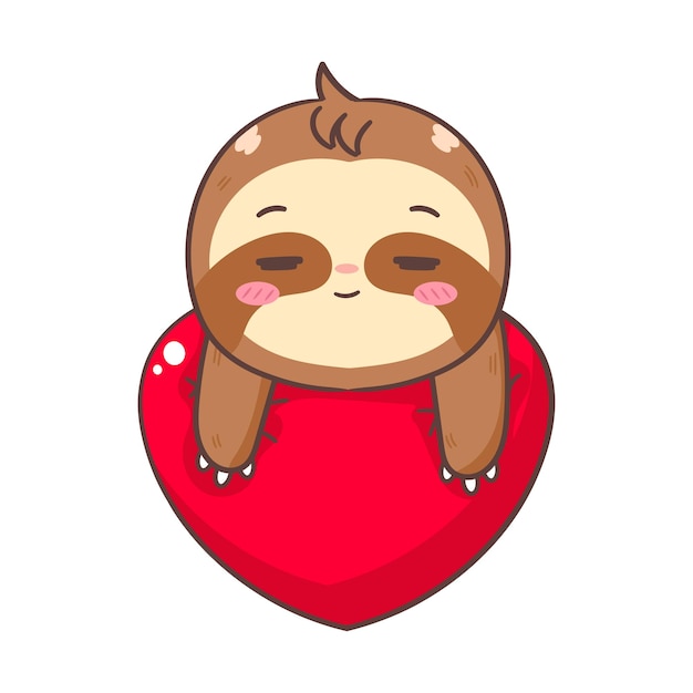 Lindo perezoso con un gran hogar de amor personaje de dibujos animados adorable y diseño conceptual de animales Kawaii