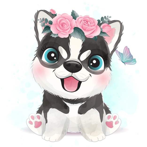 Lindo perrito con ilustración floral