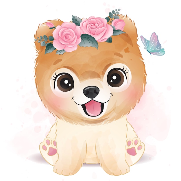 Lindo perrito con ilustración floral