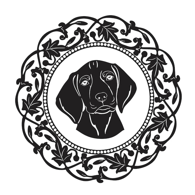 Vector lindo perro amor con marco floral silueta hecha a mano