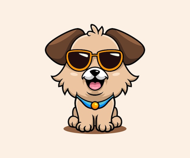 Vector lindo perro con anteojos personaje de dibujos animados vector perro dibujos animados diseño de etiqueta