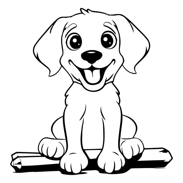 Vector el lindo perro beagle de dibujos animados sentado en un tronco