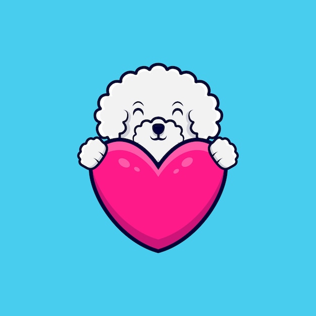 Lindo perro bichon frise con ilustración icono dibujos animados corazón rosa