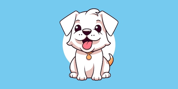 Lindo perro blanco sentado logotipo mascota dinámica ilustración vectorial para tienda de mascotas veterinaria y diseño