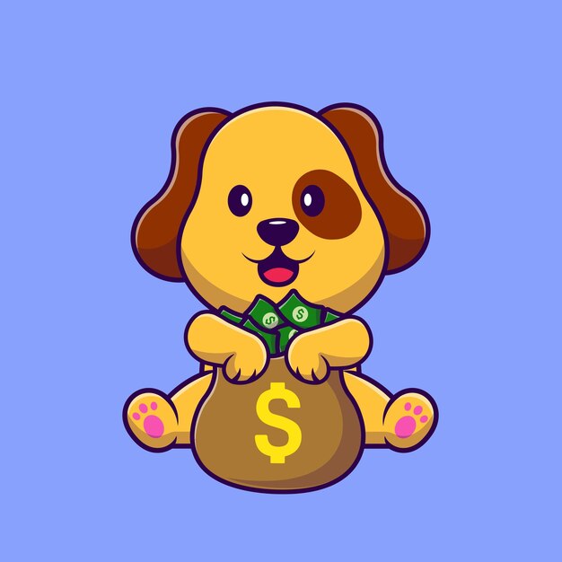 Lindo Perro Con Bolsa De Dinero Dibujos Animados Vector Iconos Ilustración