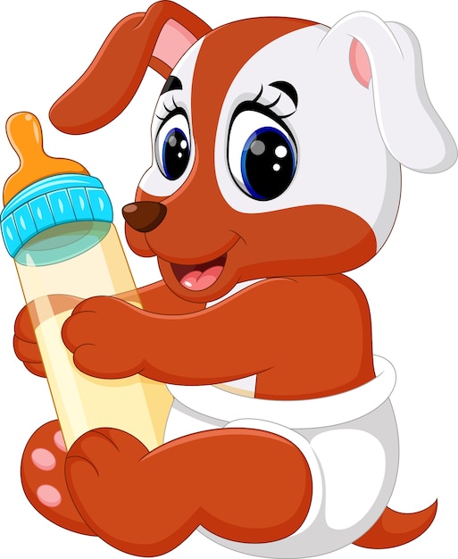 lindo perro con botella de leche