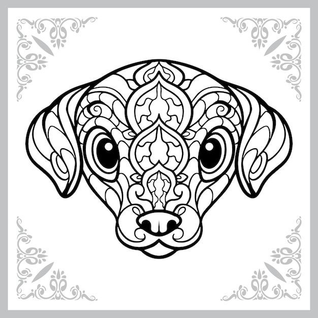 Lindo perro cabeza cartoon zentangle artes aislado sobre fondo blanco.