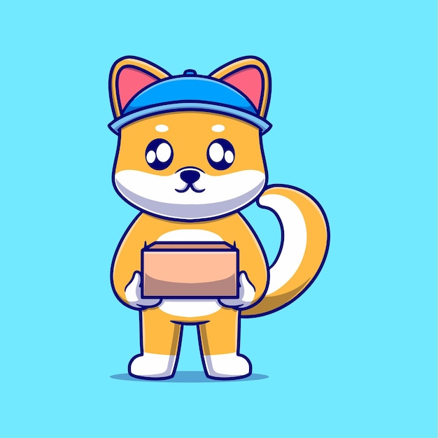 Lindo perro con caja Dibujos animados Vector Icono Ilustración Animal Icono Concepto Aislado Vector Premium