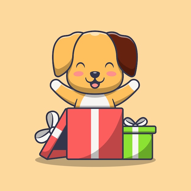 Lindo perro en caja de regalo