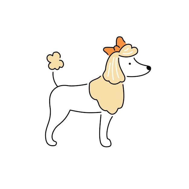 Lindo perro caniche. diseño de icono de salón de aseo de mascotas. ilustración de vector de estilo de línea de fideos.