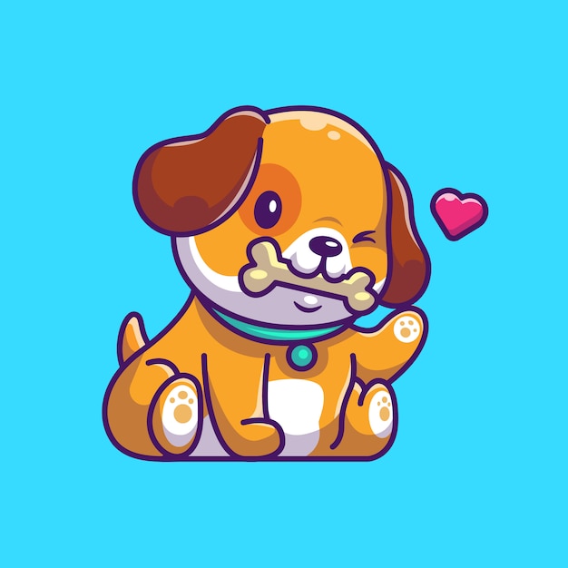 Vector lindo perro comiendo hueso icono ilustración. personaje de dibujos animados de mascota de perro cachorro. concepto de icono animal aislado