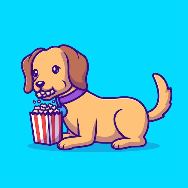 Lindo perro comiendo palomitas de maíz dibujos animados vector icono ilustración comida animal icono concepto aislado