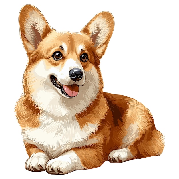 Vector lindo perro corgi y flores dibujos animados de estilo vectorial fondo blanco