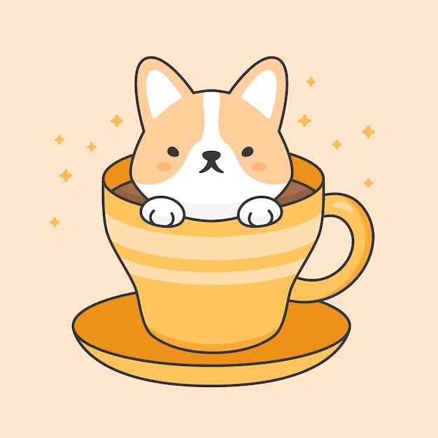 Lindo perro corgi en una taza de café