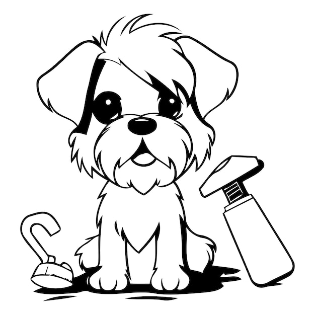 Lindo perro de dibujos animados con champú y gel de ducha ilustración vectorial