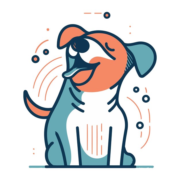 Vector lindo perro de dibujos animados con la lengua afuera ilustración vectorial en estilo de línea delgada