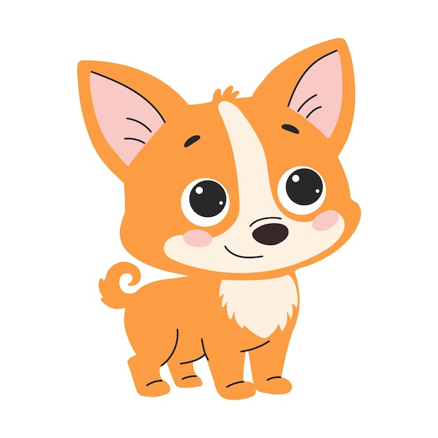 Lindo perro de dibujos animados Lindo cachorro Welsh Corgi Ilustración vectorial aislada sobre un fondo blanco
