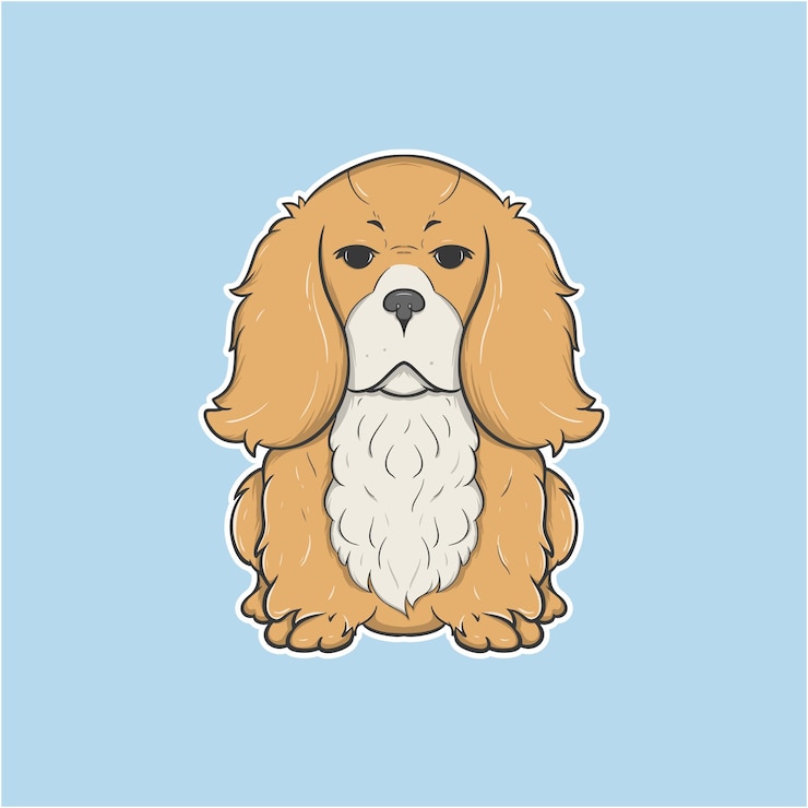 Vector un lindo perro de dibujos animados con pelaje esponjoso sentado