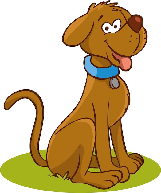 Un lindo perro de dibujos animados sentado en la hierba Ilustración de clip art vectorial
