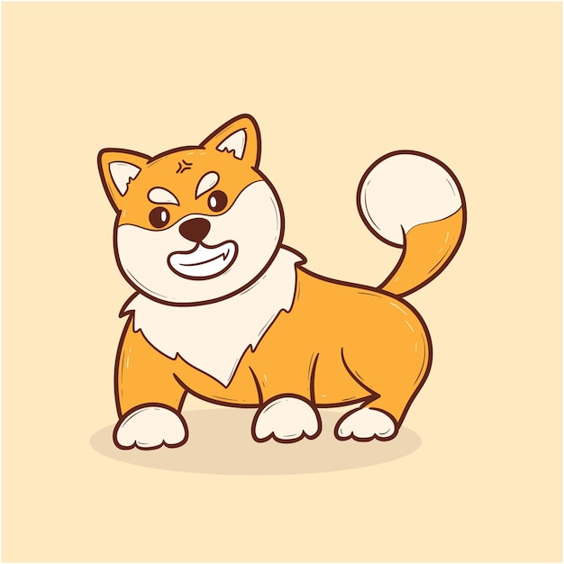 Vector lindo perro de dibujos animados shiba inu con una cola esponjosa y una cara sonriente