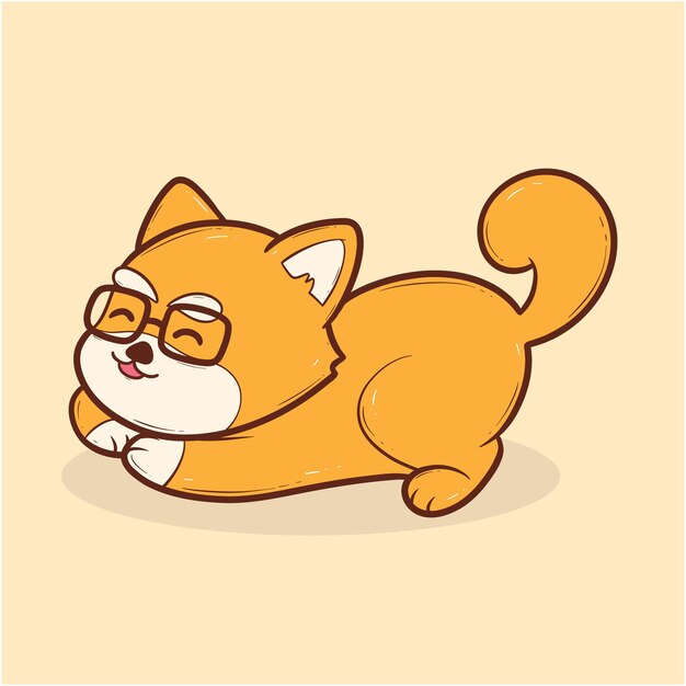 El lindo perro de dibujos animados Shiba Inu con gafas