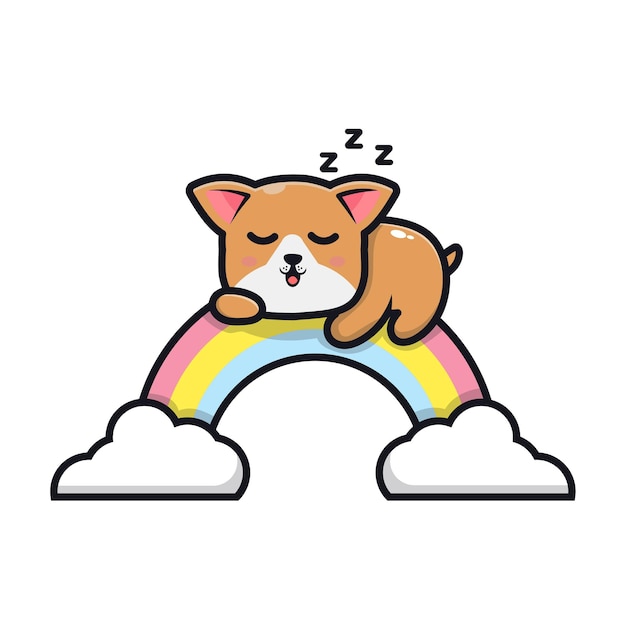 Vector lindo perro durmiendo en la ilustración de dibujos animados de arco iris