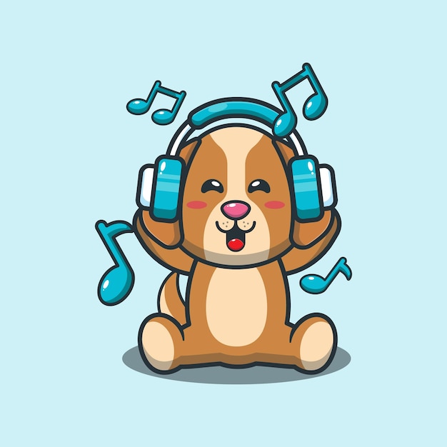 Lindo perro escuchando música con auriculares